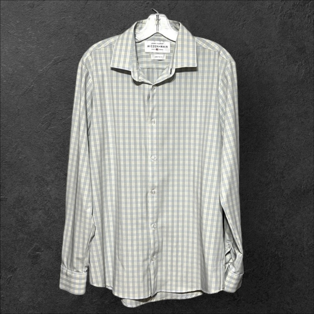 Mizzen+Main Leeward Plaid Trim Fit Long Sleeve Button-Up Dress Shirt XL